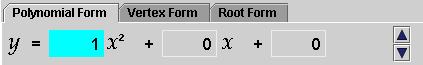 tabs for polynomial, vertex, or root form