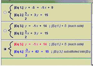 A history of the solving process showing systems of equations.